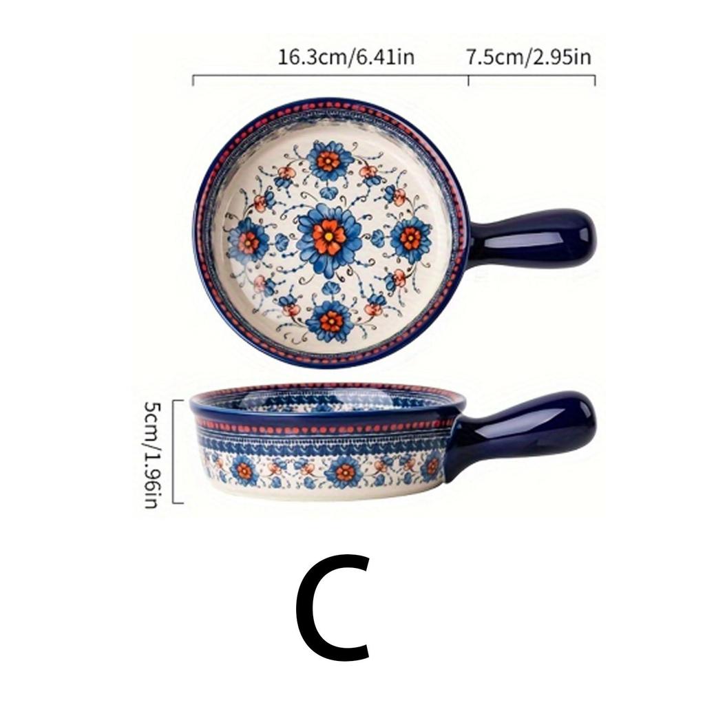 1pc Polish-style Ceramic Baking Tray with Handle, Easy To Hold, Suitable for Making Risotto and Baking Trays