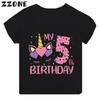 My 1 2 3 4 5 6 7 8 9 th Years Birthday Unicorn Print Cute Girls Clothes Summer Short Sleeve Kids T shirt Baby Boys TShirts