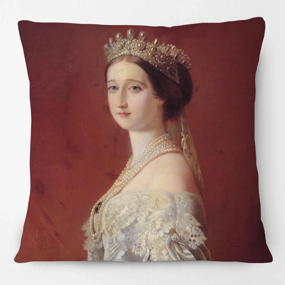 Oil Painting Queen Victoria Cushion Covers European Vintage Style Woman Lady Duchess In Court Dress Art Pillow Case