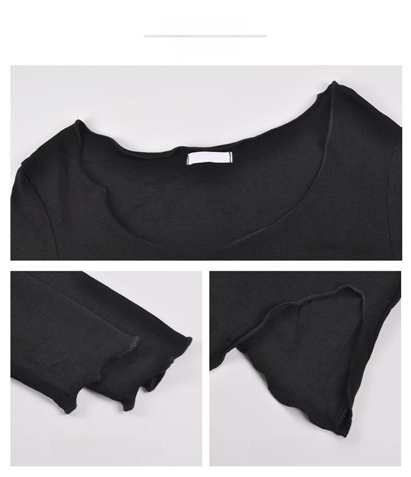 Женская серая футболка с длинным рукавом на осень - 2025 Tight Fit Short Design Top