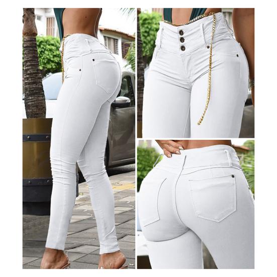 Women Pants High Waist Slim Fit Zipper Button Closure Solid Color Pockets Soft