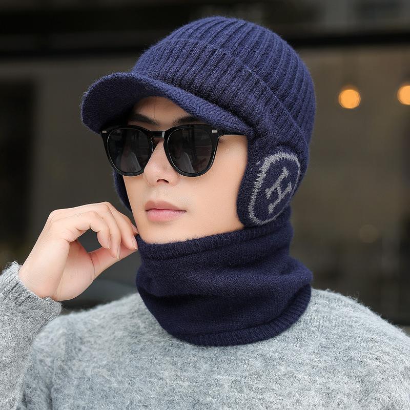 New Velvet Warm Ear Bag Knitted Cap Men's Autumn and Winter Cycling Sports Cold-proof Wool Scarf Cover