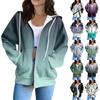 Women's Casual Fashion Long Sleeve Zipper Gradient Stripe Printed Hooded Sweatshirt