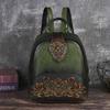 Johnature Embossed Vintage Backpack Versatile Women's Leather Bag Large Capacity Travel Backpacks