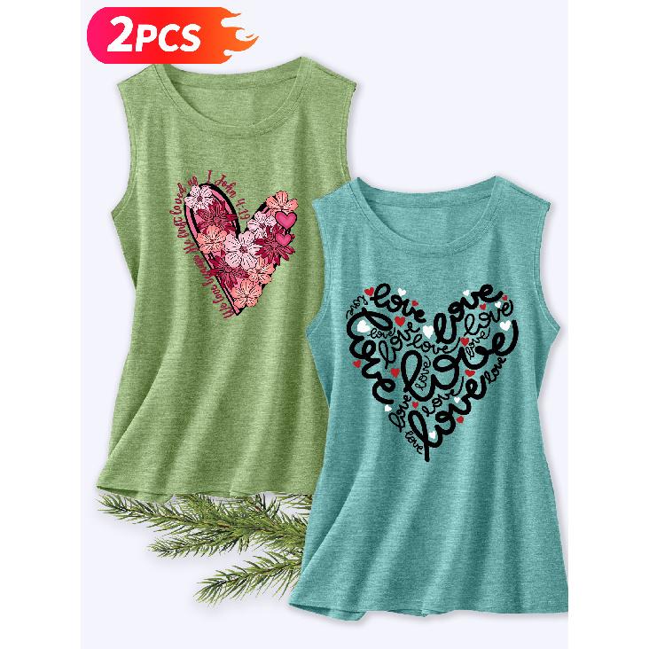 Follow a specific direction Two-piece women's tank top with heart and floral print Elegant Summer Party Outfits Sleeveless Vest Essential fashion