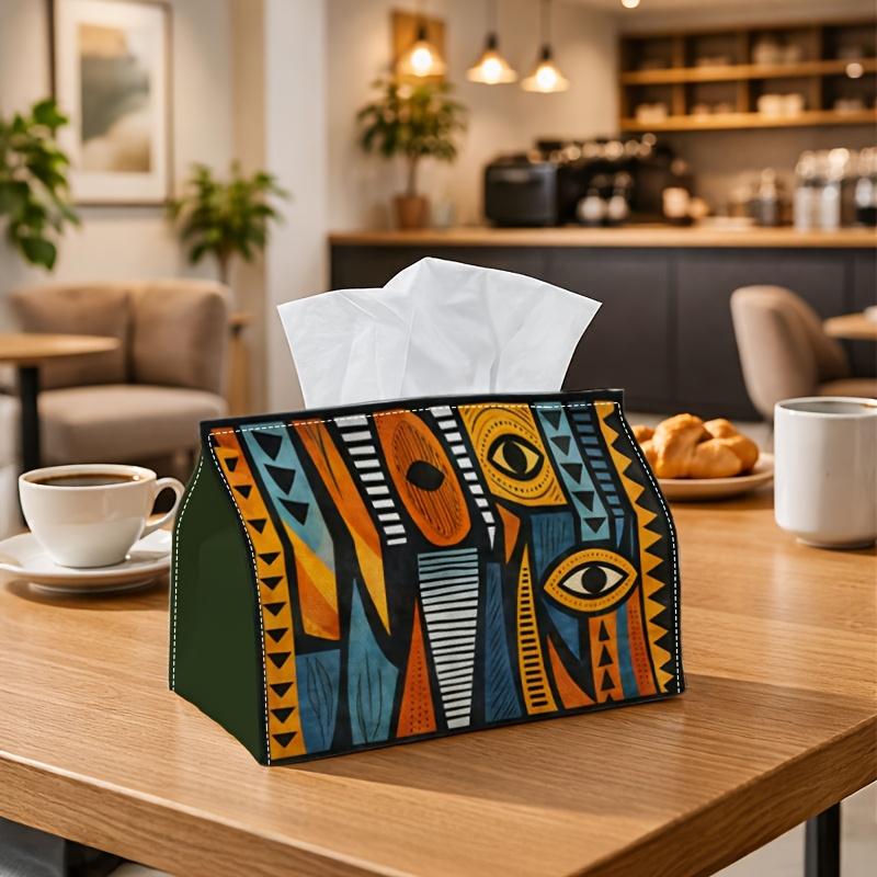 1pc of Contemporary Tribal Abstract Tissue Box Featuring a Geometric Eye Totem Design, Ideal for Use in a Car Or Office. This Decorative Napkin Holder