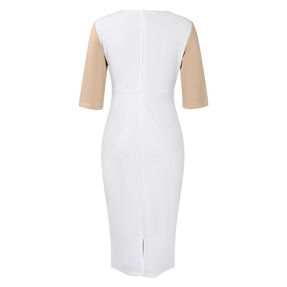 Весеннее модное женское платье больших размеров с узором на бедрах и рукавами пять четвертей для стильного образа.