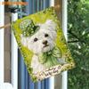 1pcs St Patrick's Day, A White Puppy Wearing a Green Hat, Lucky Clover FlagDouble-sided Garden Flag Courtyard Decoration, Outdoor Decoration, Lawn Dec