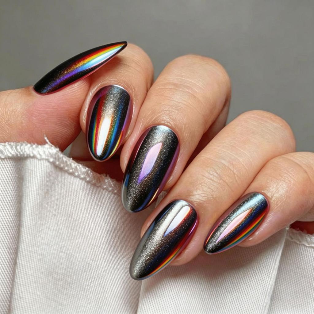 Electroplated Cat-eye Wear Nails Almond-shaped Fake Nails 24 Pieces Gradient Removable Cat-eye Wear Nails