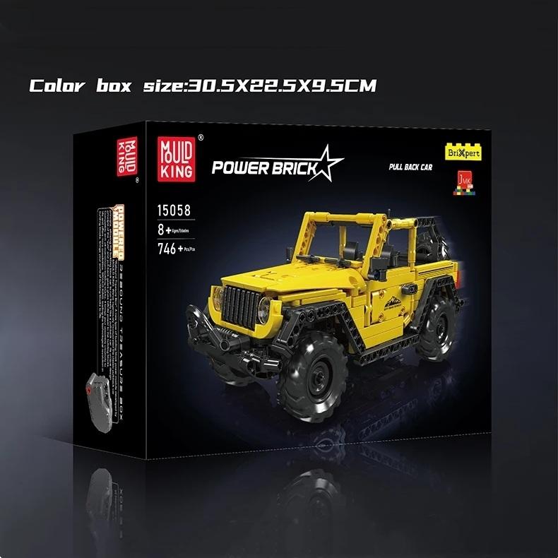 MOULD KING 15058 Технический автомобильный строительный блок Wrangler SUV, модель автомобиля с откатом в сборе, кирпичный автомобиль, игрушки, детский рождественский подарок