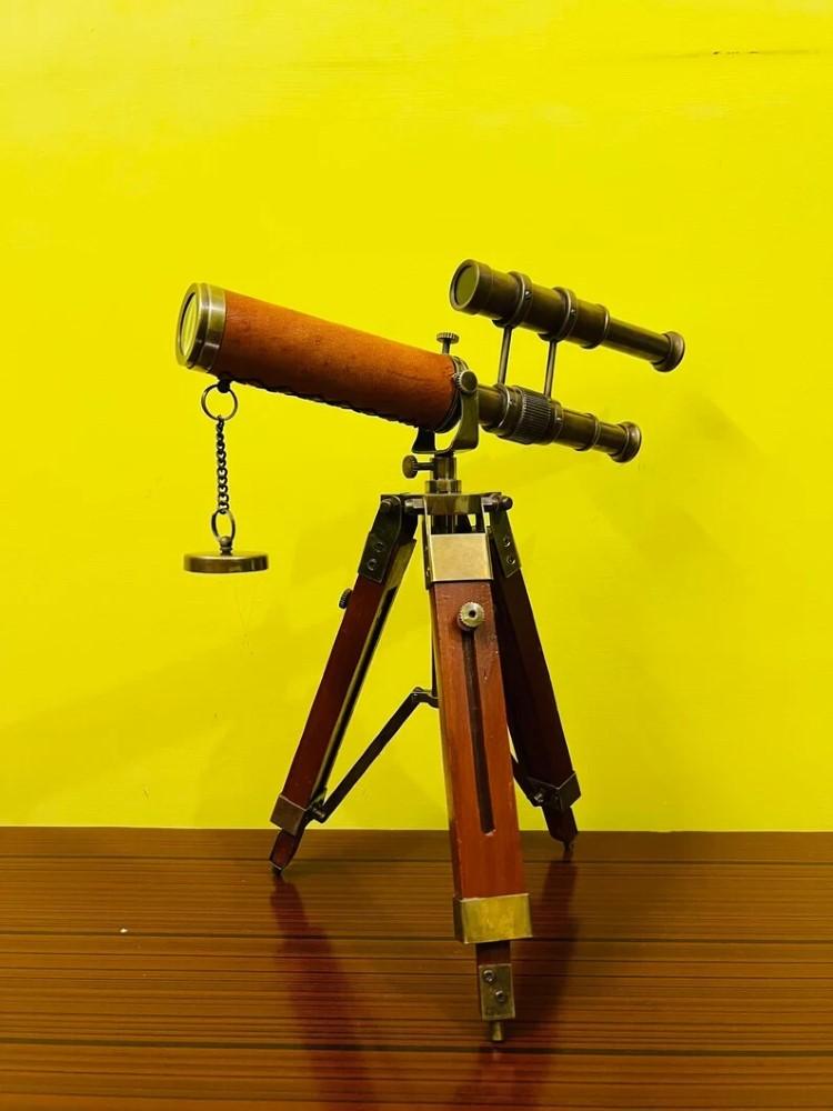 Латунный телескоп с деревянной подставкой-штативом в морском стиле, винтажный декор для стола