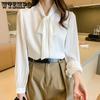 Bowknot Chiffon Shirt Women's Professional Fall Ribbon Collar Long-sleeved Loose Western-style Top