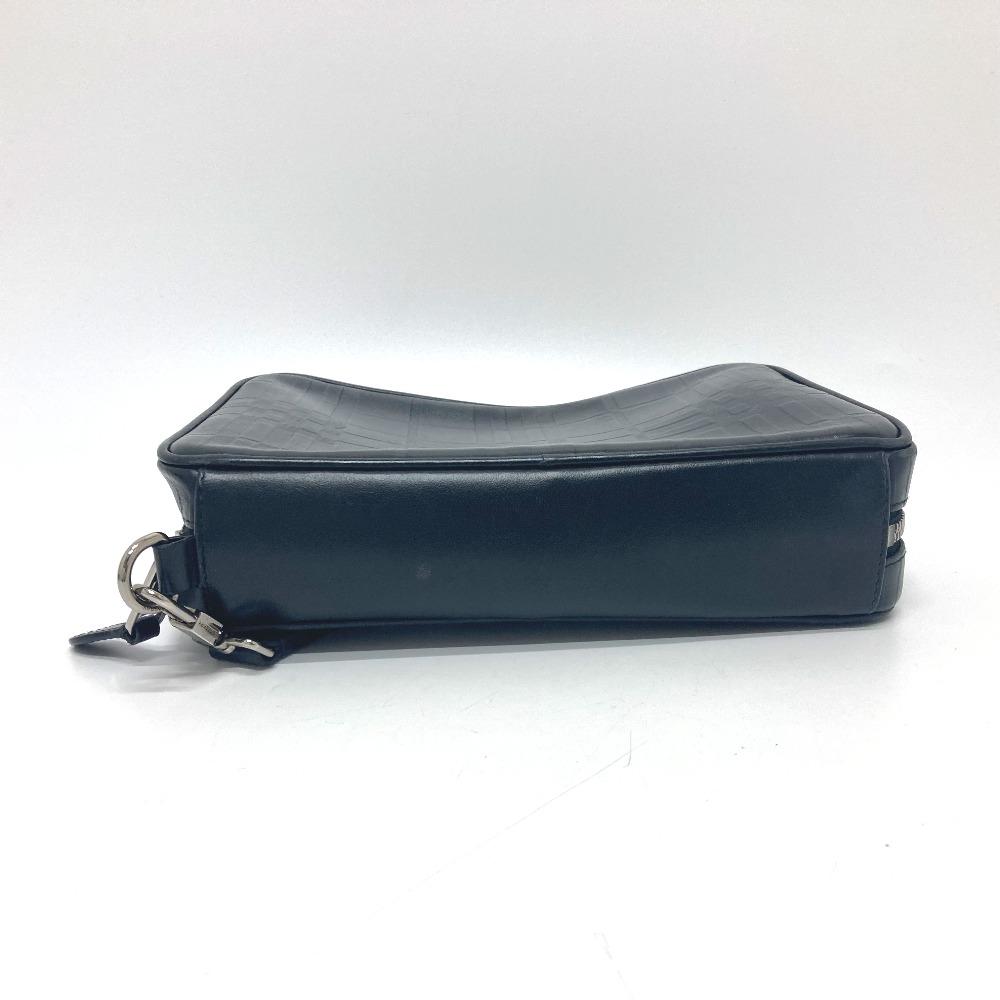 BURBERRY Check pattern Embossed Clutch Bag Pouch Black/SilverHardware