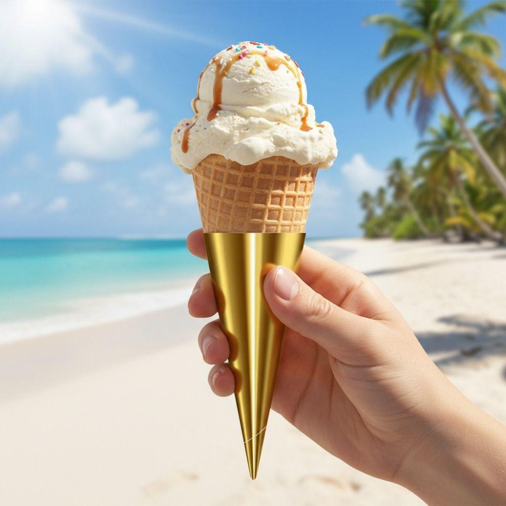 100PCS Aluminum Foil Paper Disposable Ice Cream Holder Ice Cream Cone Cover  Fast-food Restaurant