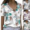 Летние новые повседневные блузки с коротким рукавом и цветочным принтом больших размеров для женщин, модные элегантные свободные женские рубашки, топы, облегающие простые рубашки на пуговицах 26615