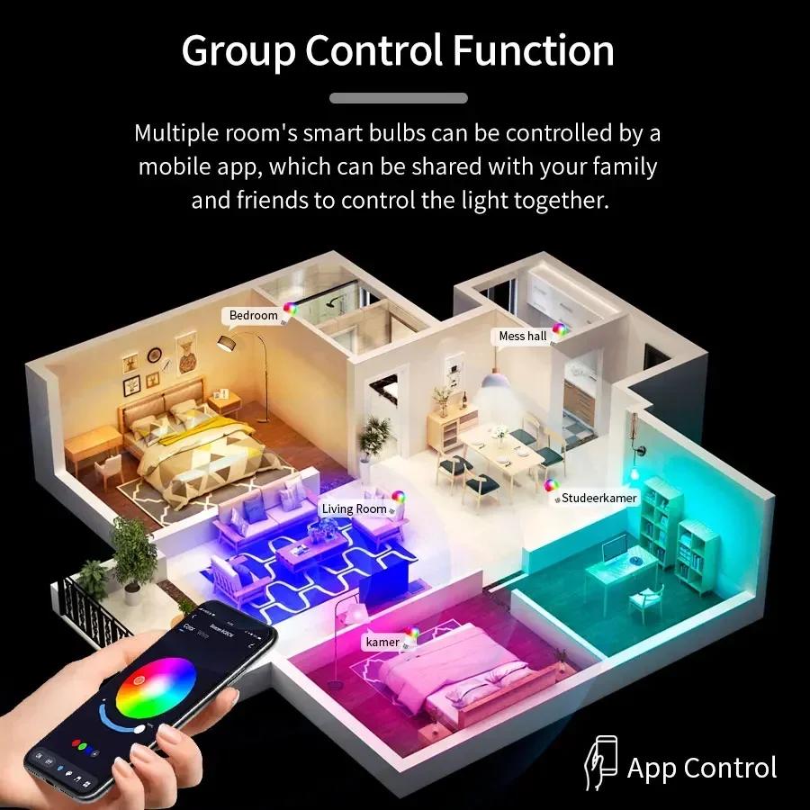 Tuya Bluetooth Smart LED Bulb Lights E27 18W 15W 9W RGB Lamp Управление через приложение Таймер Голосовое управление Работает с Alexa Google Home