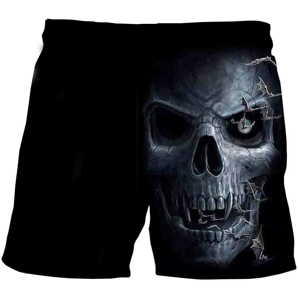 Мужские летние пляжные брюки из ткани Health Fabric Black Stretch Casual Ordinary с 3D-принтом, мужские брюки с рисунком черепа