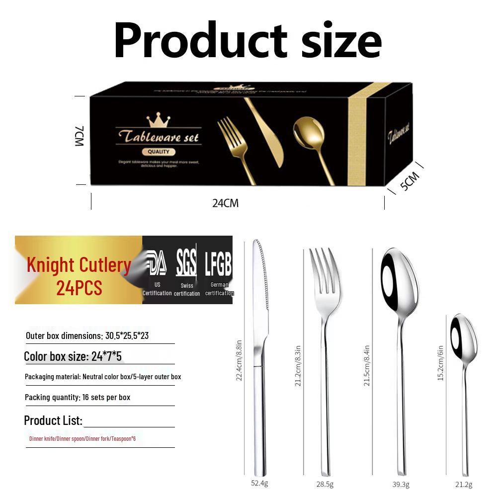 Набор столовых приборов Amazon Knight из нержавеющей стали, 24 предмета: Включает нож, вилку, ложку для западной кухни в подарочной коробке.