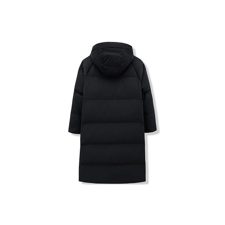 Anta Стиль жизни серии однотонный боковой буквенный знак водонепроницаемый длинный теплый пуховик с капюшоном женская верхняя одежда черный 162148925-2