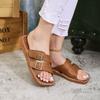 Summer New Platform Women's Slippers Foreign Trade Large Size European and American Fashion Beach Slippers Belt Buckle Cross Belt Slippers