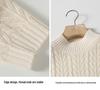 Women's Retro Half-High Neck Cable Knit Wool Sweater (BN629) - Autumn Winter Casual Knitwear