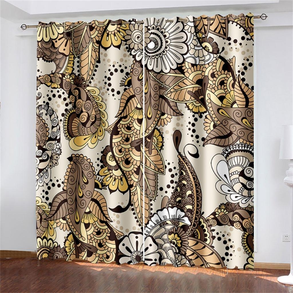 2 шт. шторы в стиле бохо с синим, золотым, желтым цветочным декором для спальни, гостиной, кухни, балкона, оконного жалюзи, декор для затенения