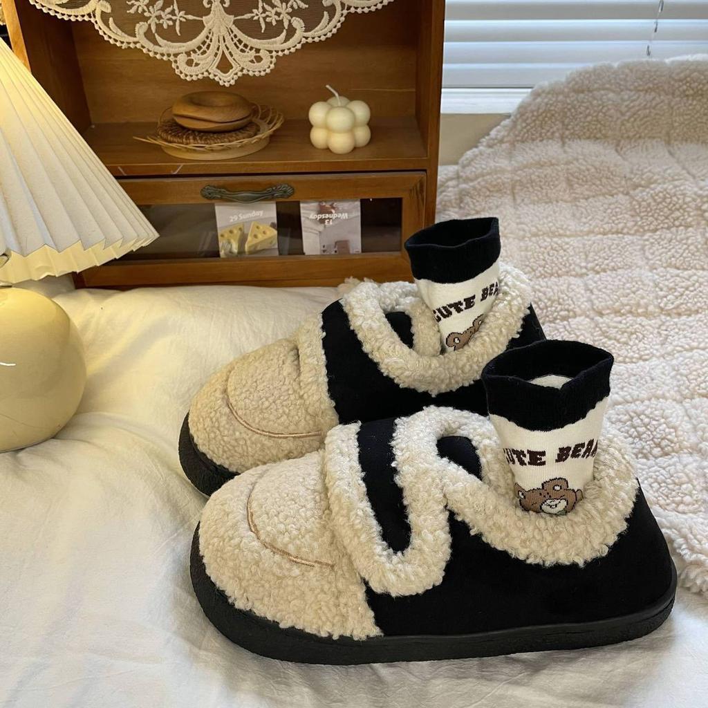 Женские хлопковые тапочки на платформе, зимние плюшевые для улицы, домашние на плоской подошве, нескользящие, теплые туфли, сумка и зимние лоферы