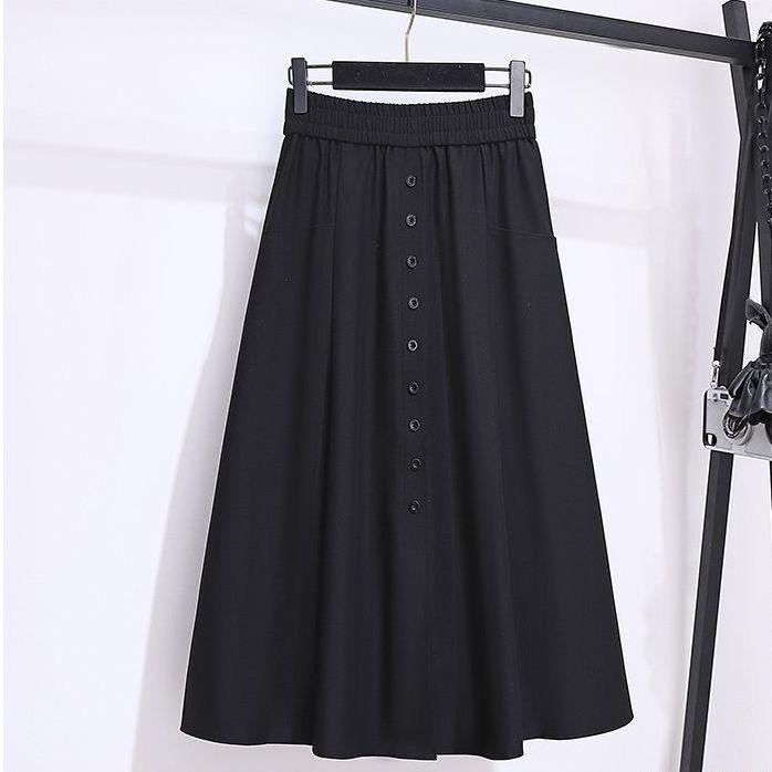 Женская миди-юбка на резинке - Весенне-осенний стиль, повседневный приталенный крой с карманами