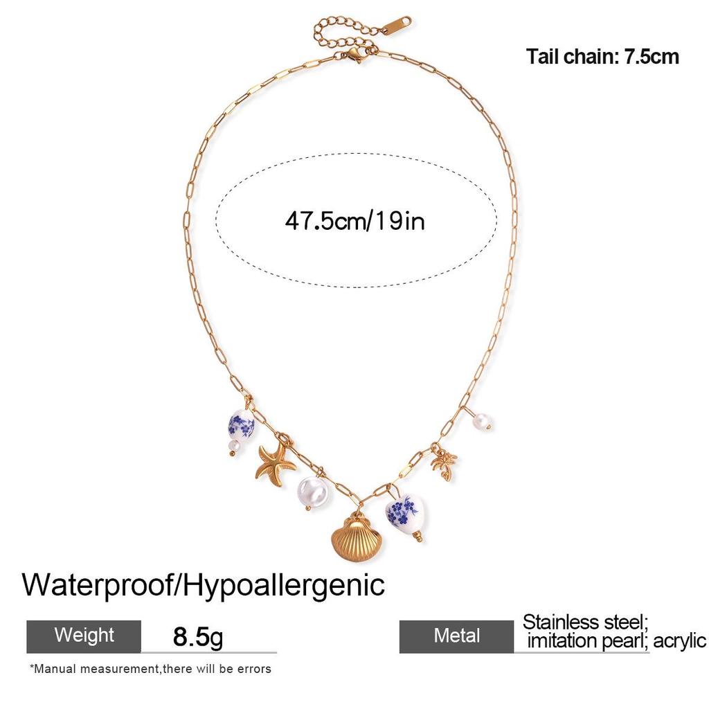 Stainless Steel Starfish Ceramic Choker Necklace - Holiday Fashion Clavicle Chain with High-end Style and Personality