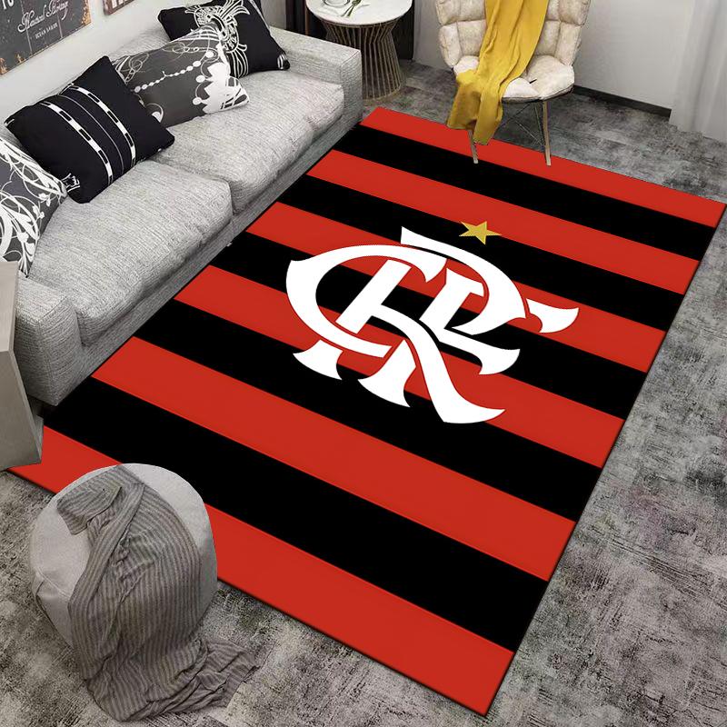 Red and Black Striped Carpet with Star and Unique Letter Design Suitable for use as an anti-slip for living room bedroom sofas