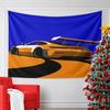"Orange Sports Car on Blue Background" Pattern Wall Hanging Tapestry Decorative Tapestry Home Decor for Bedroom and Living Room