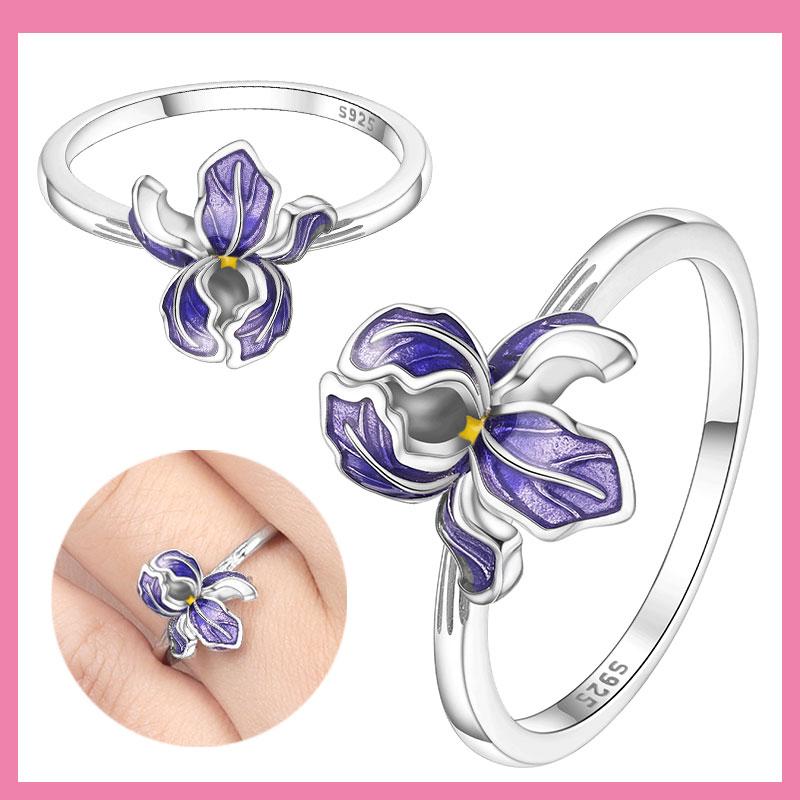 copper Authentic Plant Collection Purple Iris Ring Womens Anniversary Gift Engagement Rings for Women Mens Jewellery