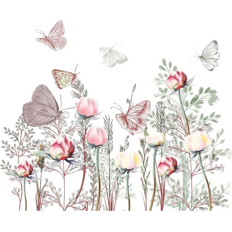 Наклейка на стену с изображением бабочки и цветка, обои для гостиной, цветы, декор для спальни, художественный постер, виниловые украшения, обои с бабочкой