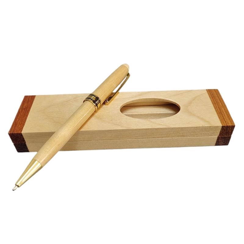 Wood Ballpoint Pen Set With Pencil Case Ergonomic Grip Wood Signing Pen with Metal Pen Clip For Professional Collectors