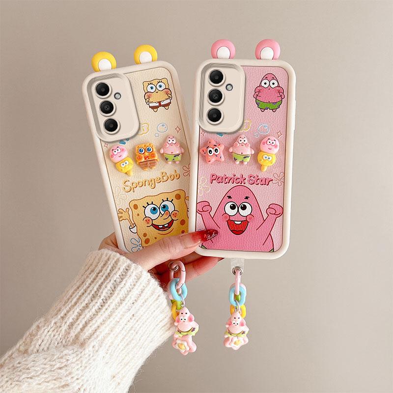 KEYSION Cute Ear 3D Cartoon Case for Samsung A54 5G A34 with Bracelet Soft Silicone Shockproof Phone Cover for Galaxy A24 A14 LTE