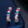 Full-Mix Color Geometric Semicircular C-Shaped Square Zircon Earrings, Environmentally Friendly Electroplated Stud Earrings