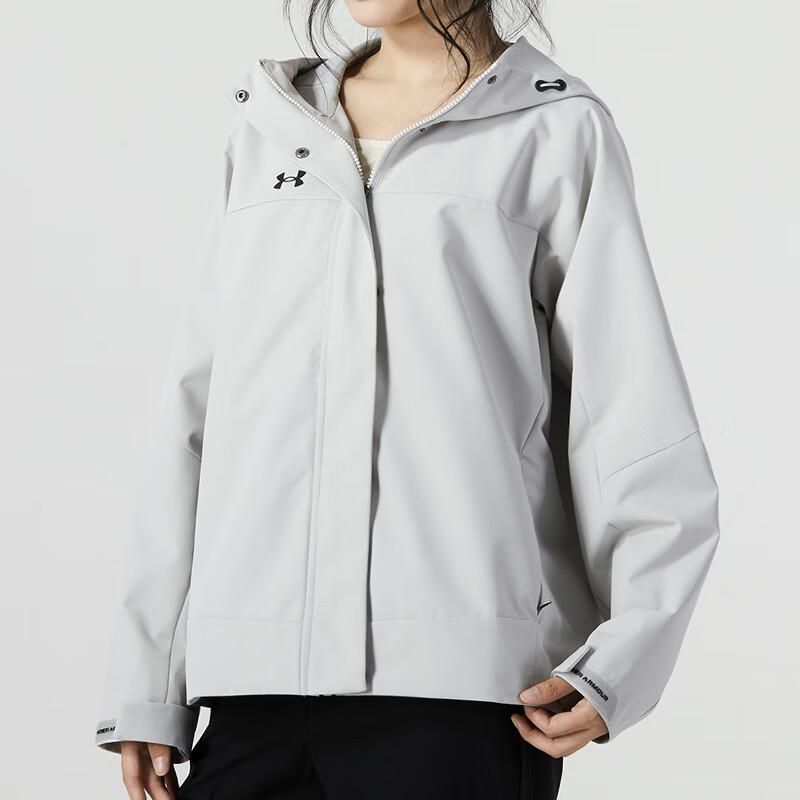 Under Armour Solid Color Outdoor Training Fitness Woven Hooded Jacket Women Jackets Gray 23600402-009