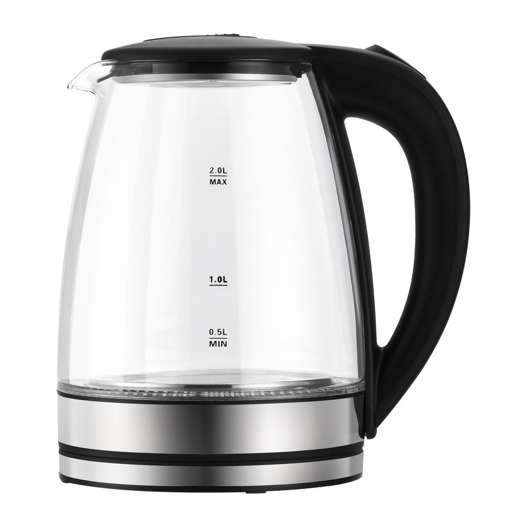 Электрический чайник 2 л большой емкости с европейской вилкой для кипячения воды, чайник из нержавеющей стали 304 с внутренним покрытием, стеклянный чайник с синим светом, электрический чайник для дома