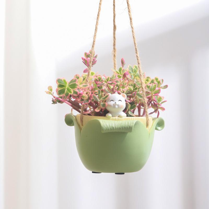 Подвесной горшок с милыми животными, цветочный горшок из смолы, сочный горшок, домашний декор, украшения, садовые принадлежности, подвесная корзина, горшок для растений