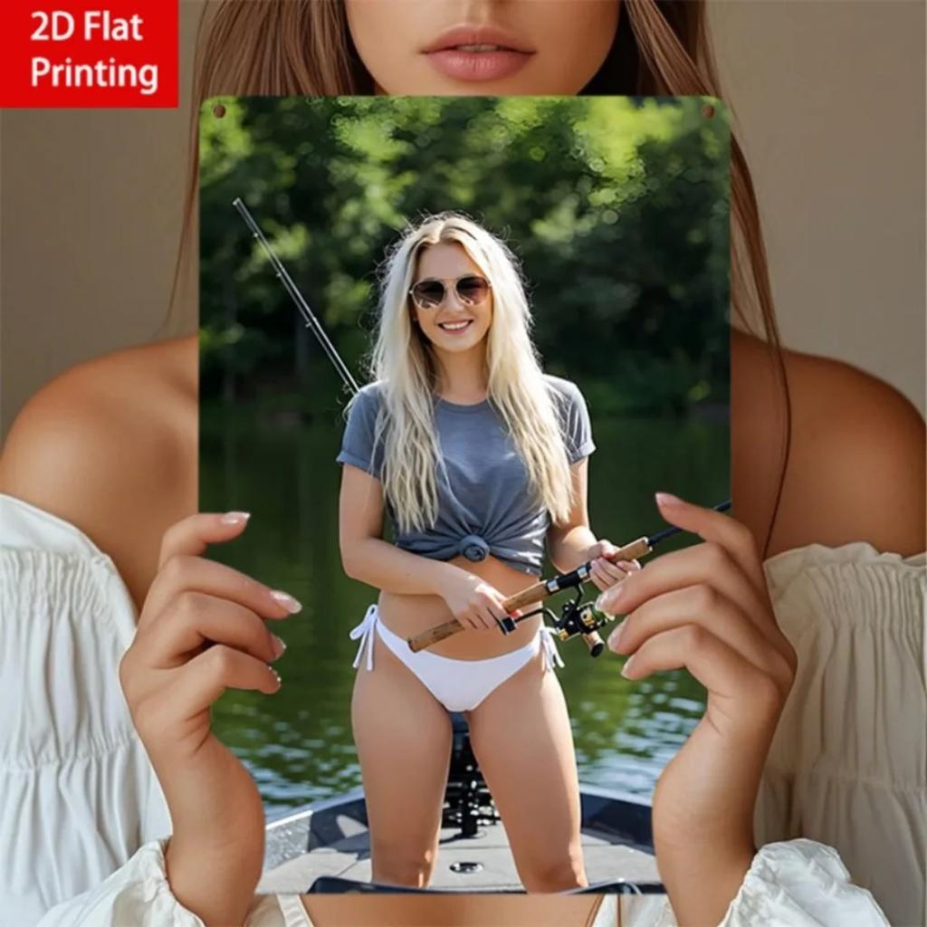 Винтажное Металлическое Настенное Искусство 8x12 Рыбалка Женщина Домашний Декор Кухня Подарок