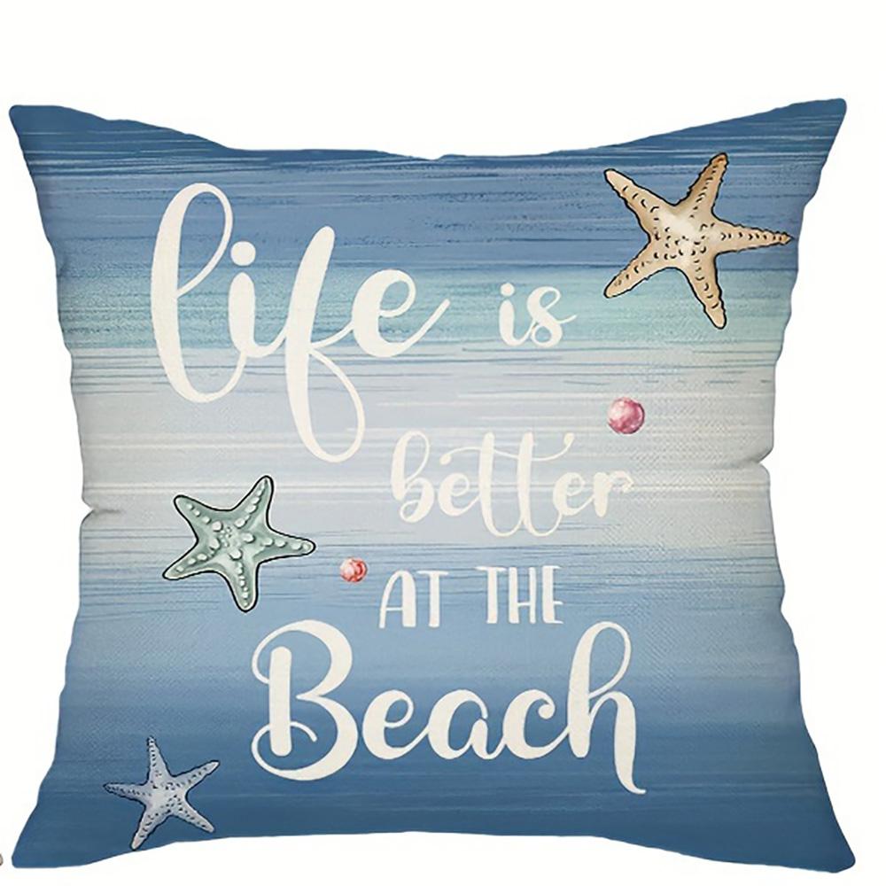 Ocean Inspired Double-Sided Printed Pillow Cover Short Plush Suitable Living Rooms Bedrooms Sofas Throw Cushion Cover