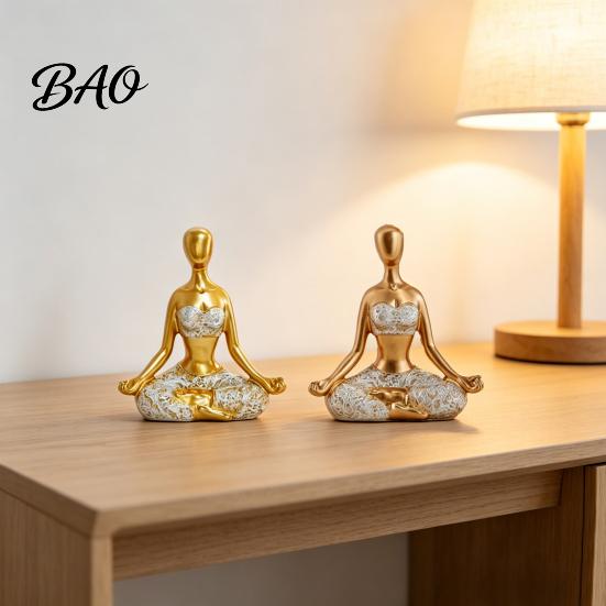 Living Room Yoga Decor Meditation Lady Statue, Modern Pose Women Figurine, Zen Hand-carved Figure Female Sculpture for Office, Room, Desktop