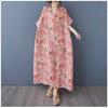 Women's Vintage Long Dress with Cotton and Linen Patterns
