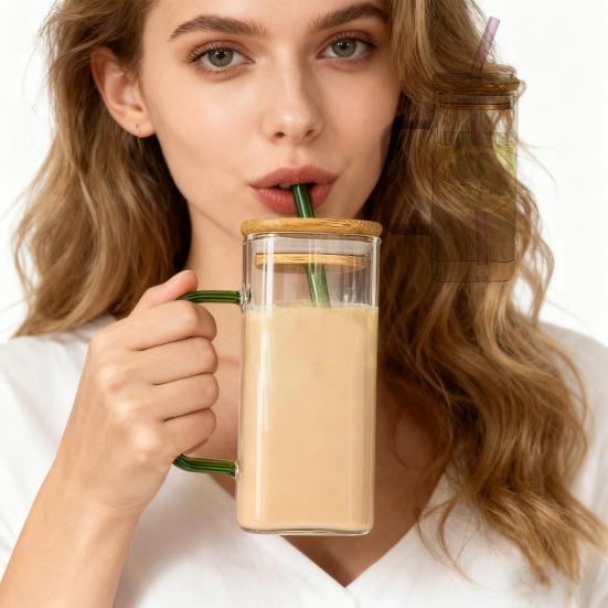 Квадратный стеклянный стакан с ручкой и крышкой 380 мл прозрачная кофейная чашка портативная банка для чая и молока для горячих и холодных напитков