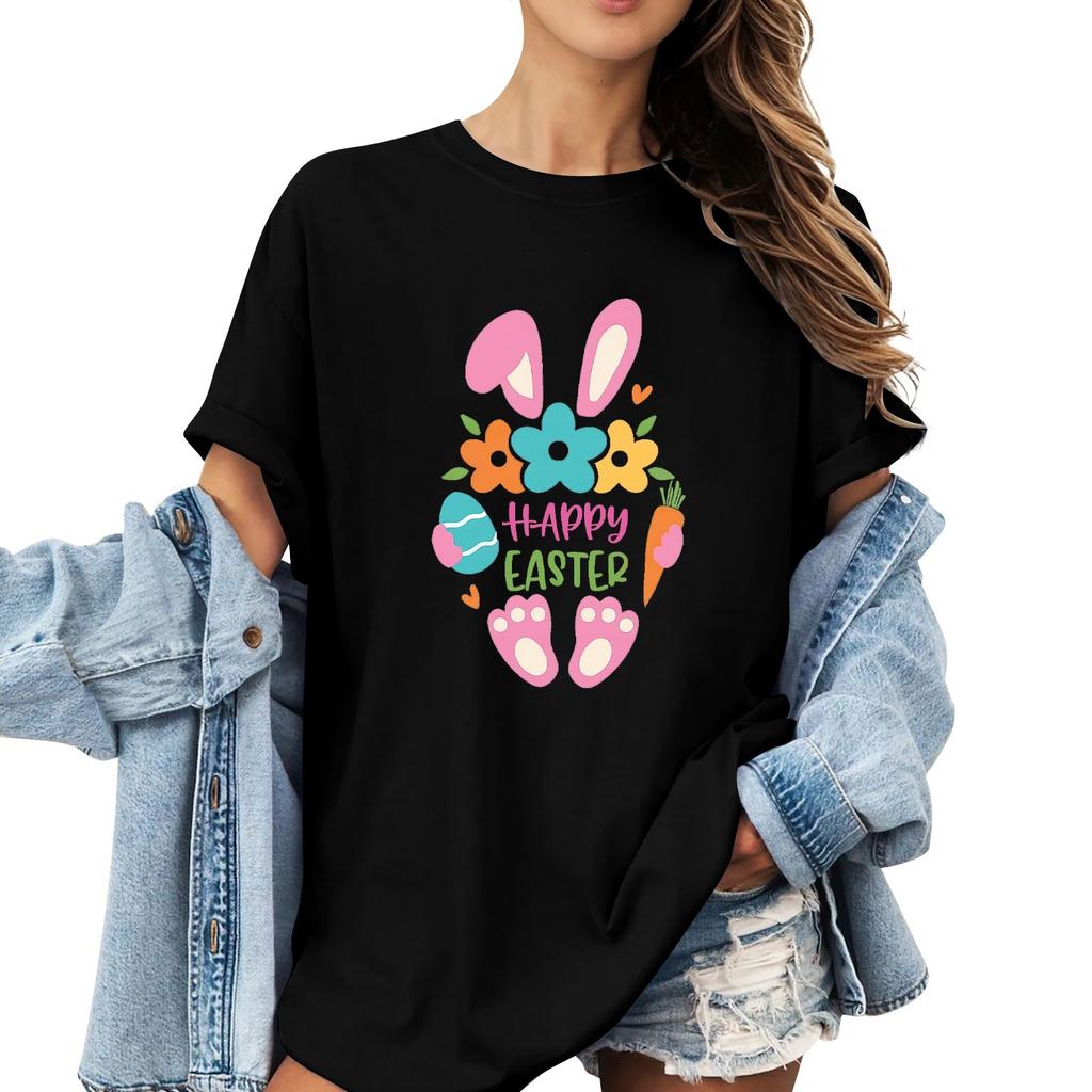 Women's Casual Short Sleeve Easter Printed Round Neck Short Sleeve T-Shirt Top