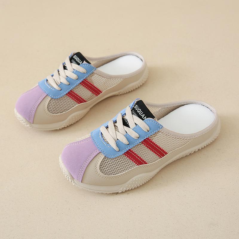 2025 летние прохладные тапочки новая корейская версия ins школьница полуподнос толстая подошва увеличивающие рост сетчатые дышащие повседневные тапочки