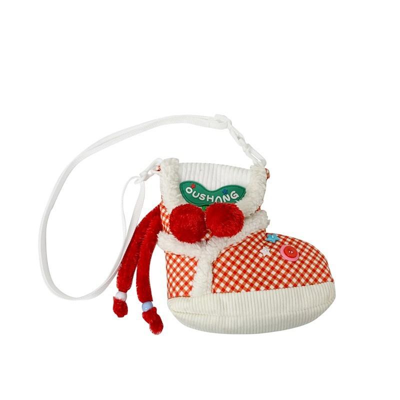Plush Cartoon Shoe Shaped Shoulder Bag For Girls With Zipper Closure And Inner Pouch