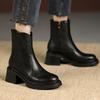 Зимние женские ботинки Кожаные ботинки Массивная подошва Осенние Ретро Натуральная кожа Женская обувь Ботильоны на высоком каблуке Ботинки челси