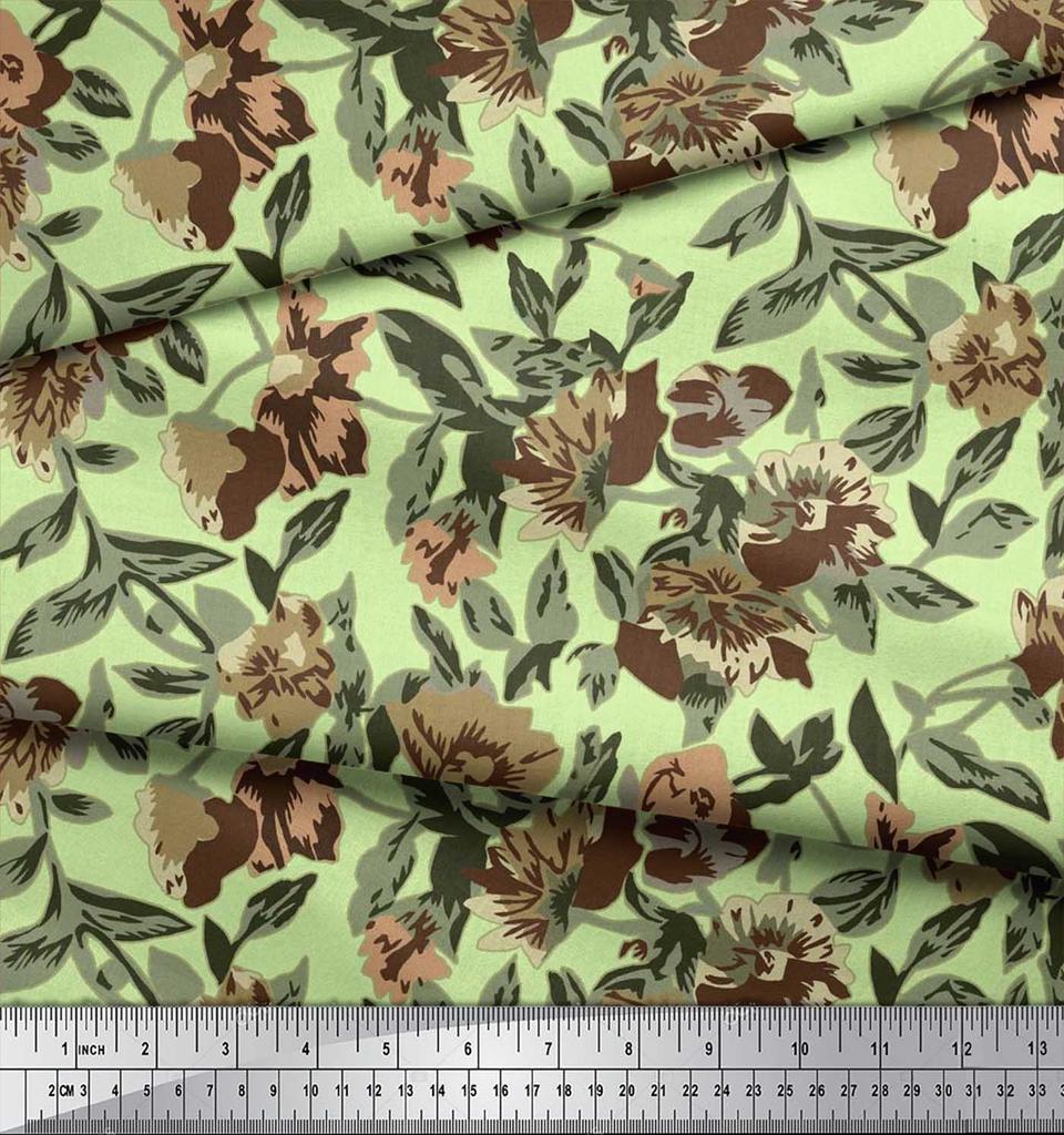 Soimoi Ткань из хлопчатобумажного батиста с рисунком в виде листьев и цветочного декора, метр 42 дюйма