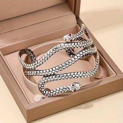 Регулируемый серебристый браслет, стиль панк-готика, преувеличенный дизайн змеиного переплетения, темный женский ювелирный аксессуар